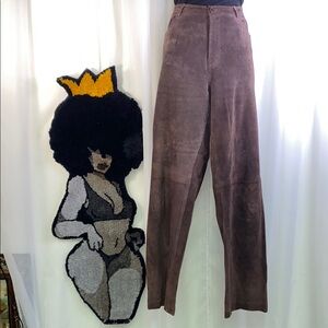 Brandon Thomas Brown 100% Genuine Suede  Trousers High Rise Straight Leg Size 12